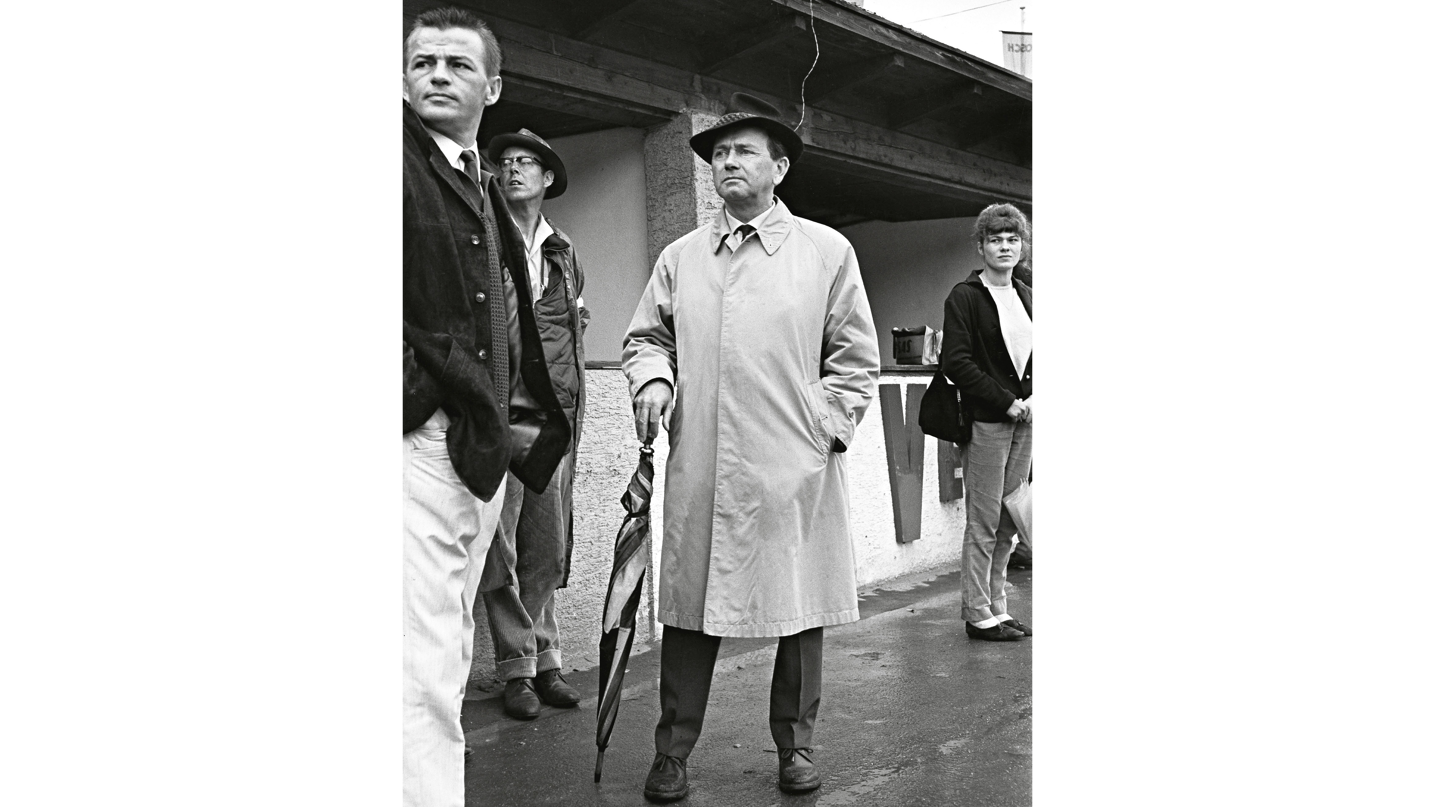 Hans Mezger, Peter Falk, Ferry Porsche, l-r, 1962, Porsche AG